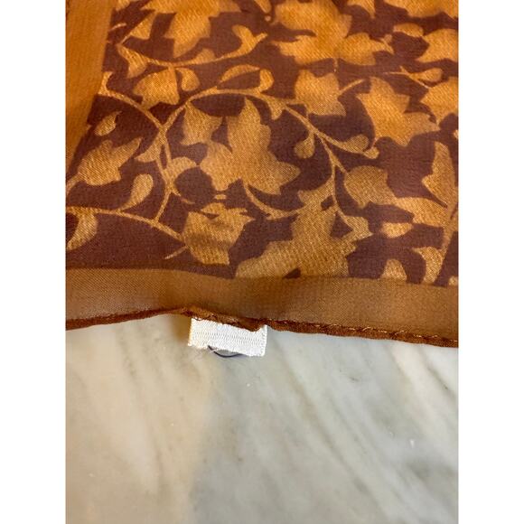 Anne Klein Silk Chiffon Square Neck Scarf Brown Vine Print - Picture 4 of 5